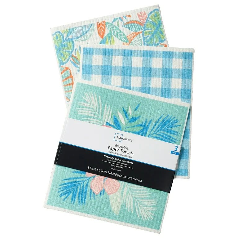 Mainstays Reusable Kitchen Dish Cloth Towels 3 Pack, Tropical Leaves (6.9"L x 7.7"W) | Walmart (US)