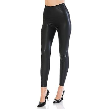 Women's High Waist Comfy Faux Leather Leggings Tights Stretchy Pleather Pants-FXLD-Black-L at Ama... | Amazon (US)