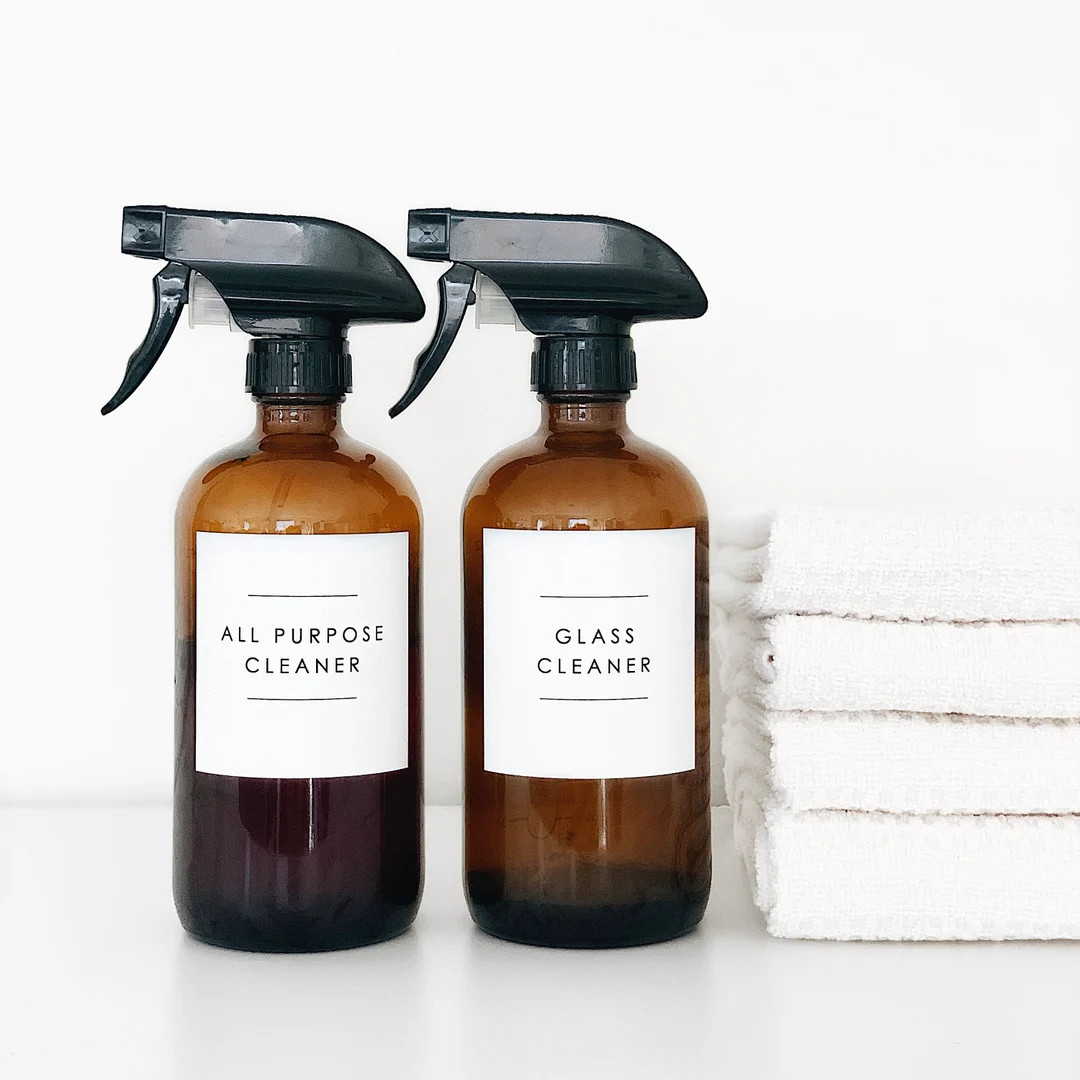 Kitchen & Bathroom Cleaning Labels (Minimalist) | Water Resistant | Amber Spray Bottle Labels | C... | Etsy (US)