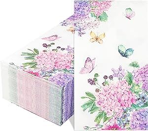 WDF 100Pack Floral Purple Napkins with Butterfly - 3 Ply Disposable Paper Decorative for Spring, ... | Amazon (US)