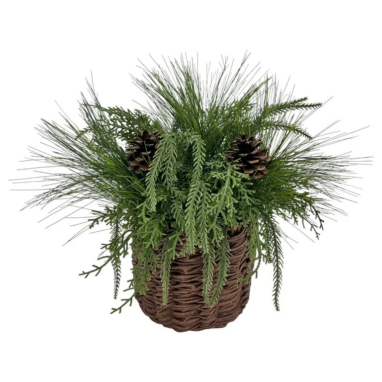 Artificial Pinecones and Greenery in Brown Woven Basket, 16", by Holiday Time | Walmart (US)