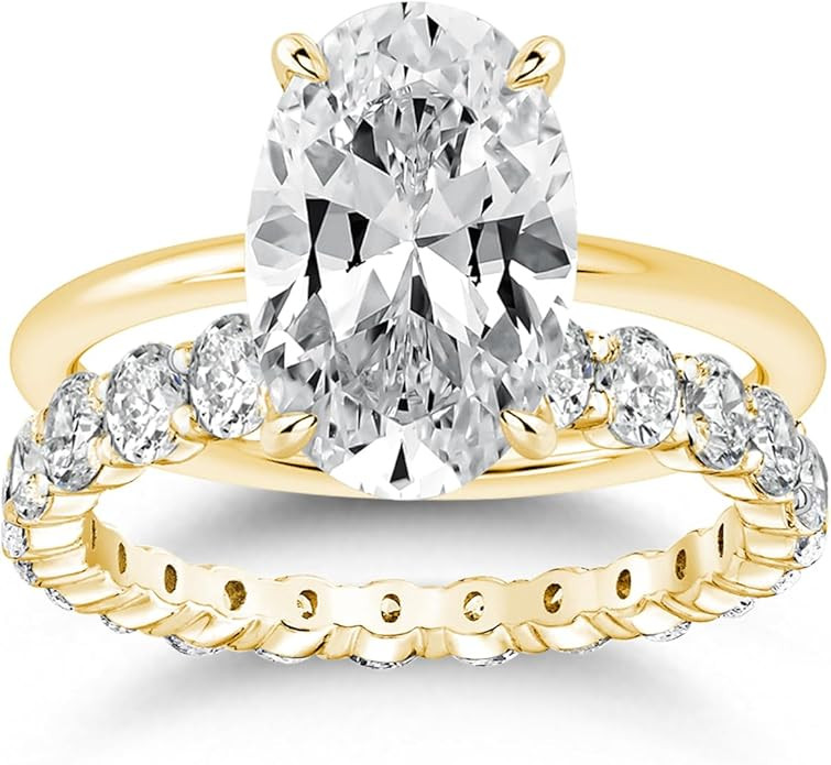 3.5ct Elongated Oval Cut Wedding Ring Set,Solitaire Engagement Ring with Oval Eternity Band,925 S... | Amazon (US)