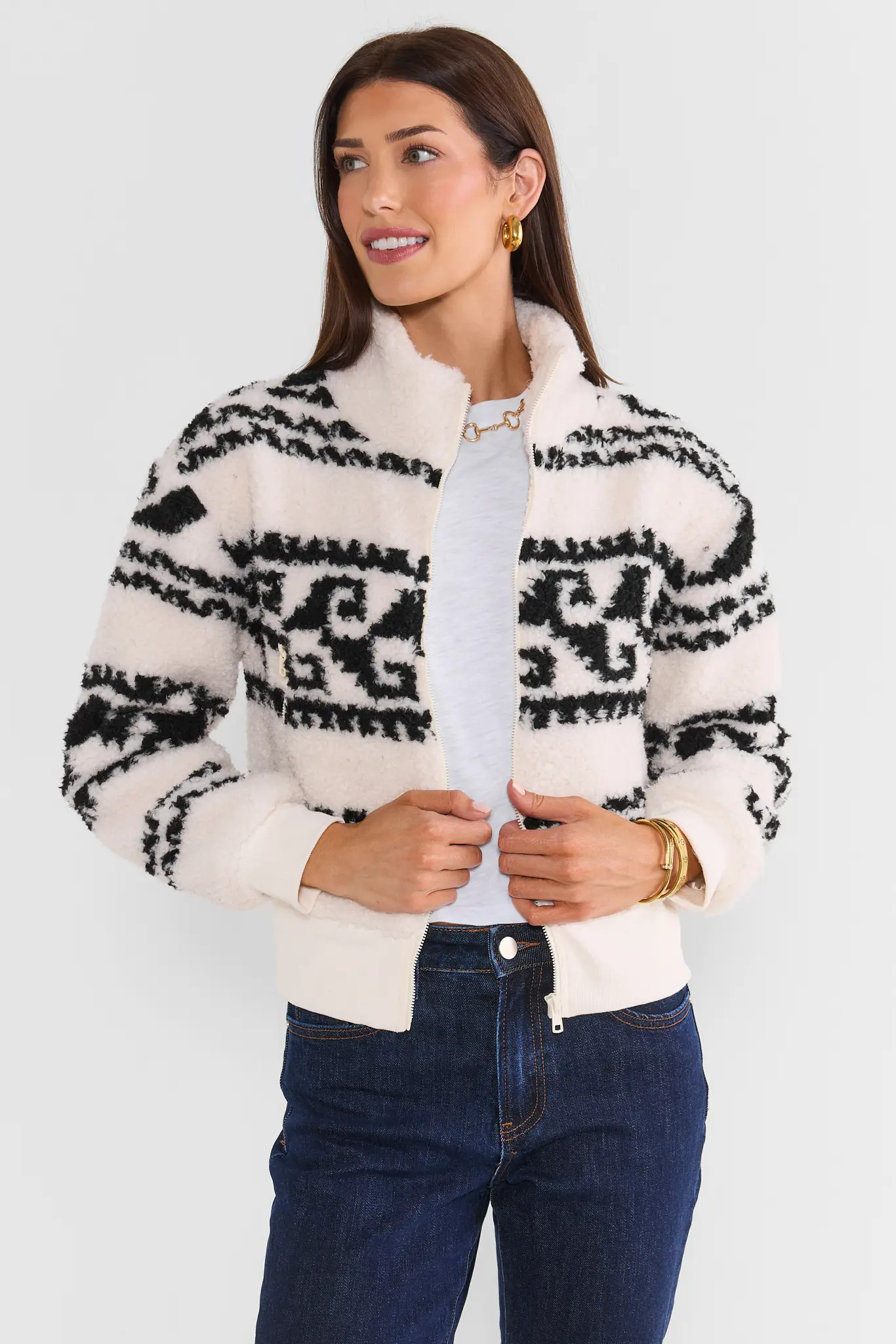 Ivory Sherpa Zip Up Jacket | Avara