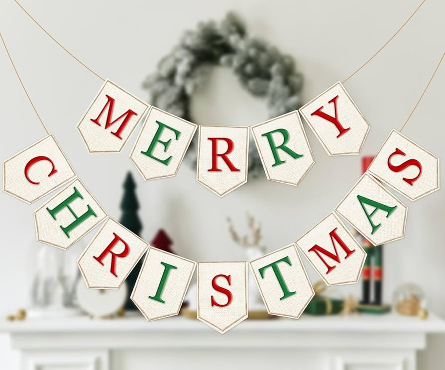 Whaline 2Pcs Christmas Burlap Banner Felt Merry Christmas Banner Red Green White Xmas Bunting Gar... | Amazon (US)