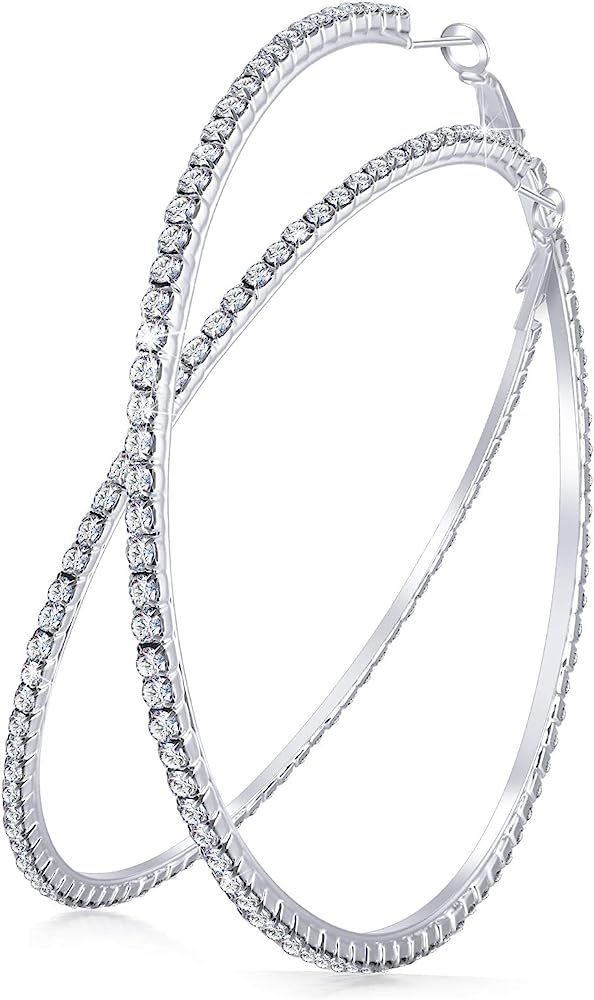 Large Rhinestone Hoop Earrings Shining Crystal Rhinestone Dangle Big Hoop Earrings for Women Girl... | Amazon (US)