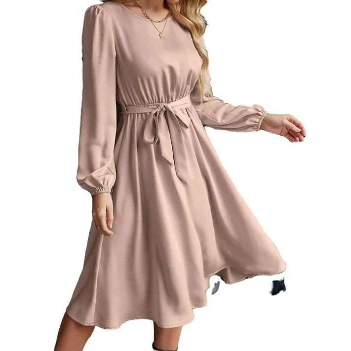 Elegant Plain Round Neck A Line Apricot (Women's Dresses) | Walmart (US)