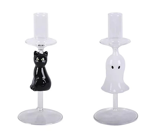 Temp-tations Seasonal Set of 2 Glass Taper Candle Holders - QVC.com | QVC