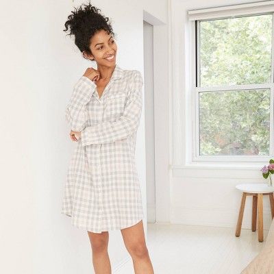 Women's Plaid Perfectly Cozy Flannel Long Sleeve Notch Collar Nightgown - Stars Above™ | Target