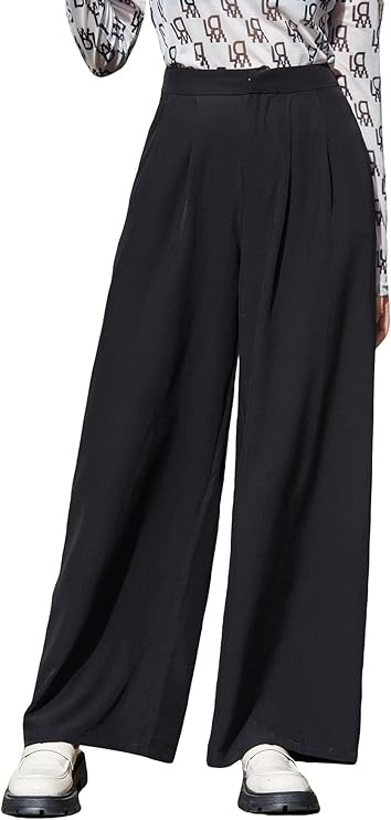 Floerns Women's Casual High Waisted Pleated Wide Leg Palazzo Pants Trousers | Amazon (US)