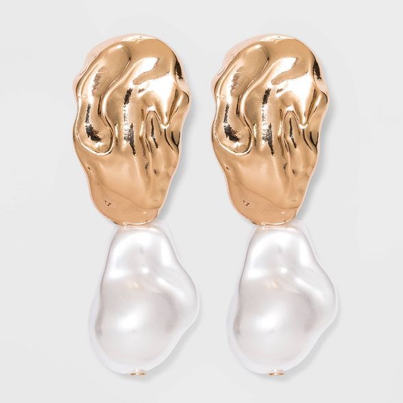 Textured Post with Organic Simulated Pearl Drop Earrings - A New Day™ | Target