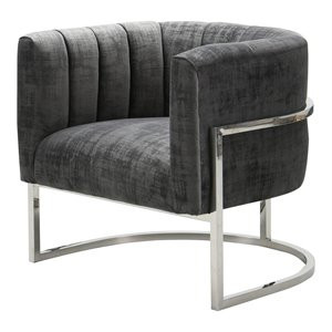 TOV Furniture Magnolia 16.5" Velvet Accent Chair in Slub Gray/Silver | Cymax