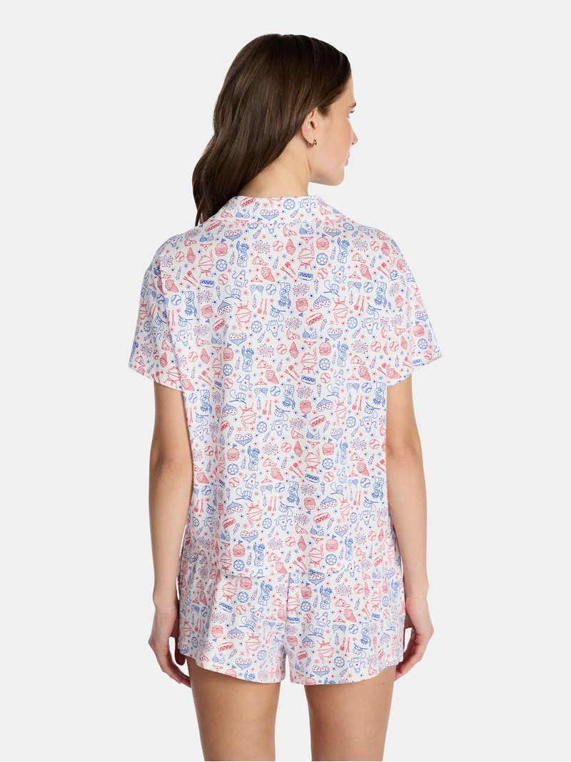 BBQ Women's Knit Notch Collar Top and Shorts Pajama Set from Way to Celebrate, 2-Piece, Sizes XS-... | Walmart (US)