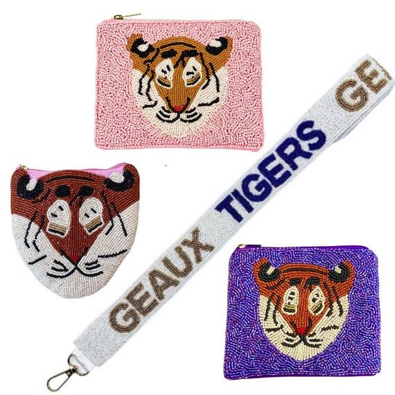 Geaux Tigers Bead Bag Strap Purse Strap LSU Beaded Pouch - Etsy | Etsy (US)