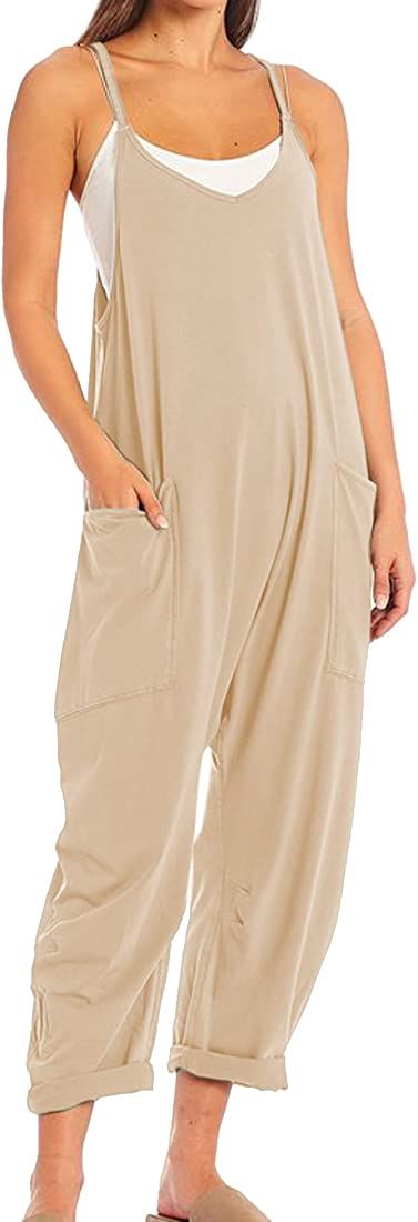 SeeLuNa Womens Casual Sleeveless Jumpsuits V-Neck Spaghetti Strap Wide Leg Romper Overalls Jumpsuit  | Amazon (CA)