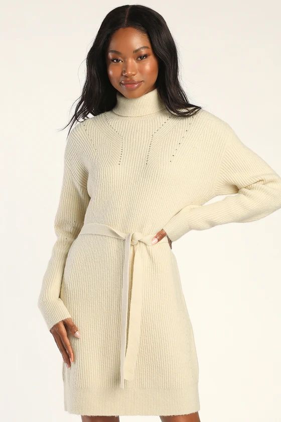Fireside Love Cream Knit Turtleneck Mini Sweater Dress | Lulus (US)