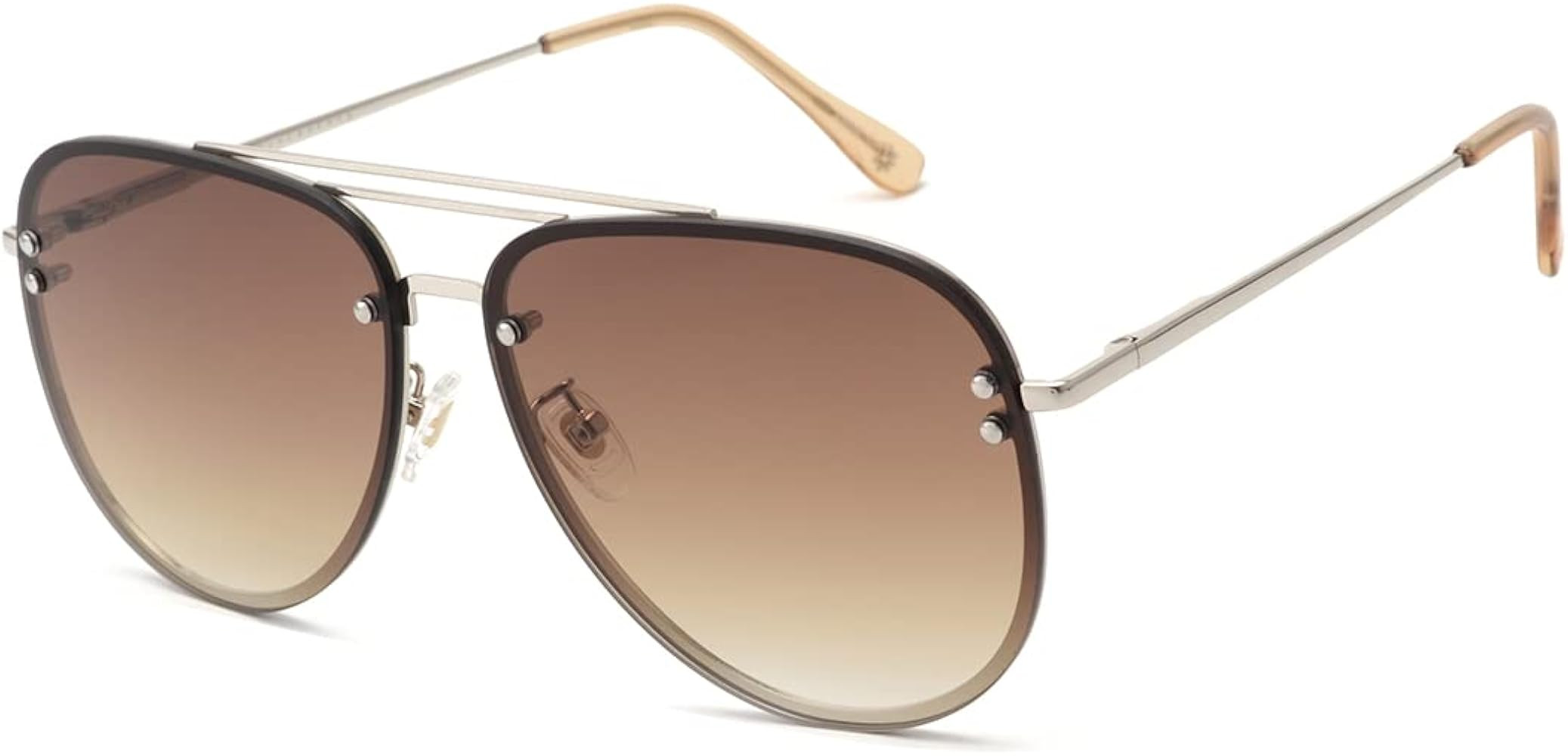 VIVIENFANG Oversized Rimless Aviator Sunglasses Metal Frame with Spring Hinges, Designer Inspired... | Amazon (US)