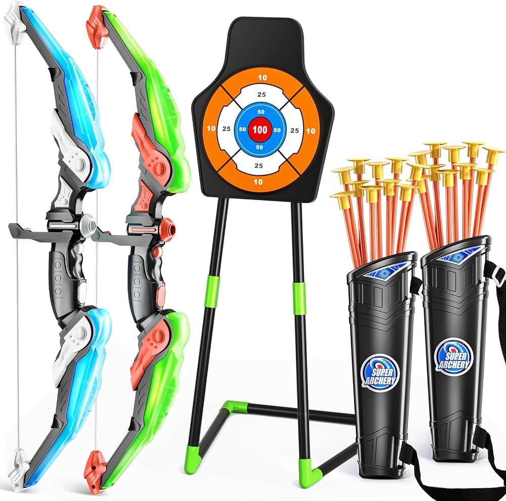 TEMI 2 Pack Archery Set - Includes 2 Bows, 20 Suction Cup Arrows & 2 Quivers & Standing Target, O... | Amazon (US)