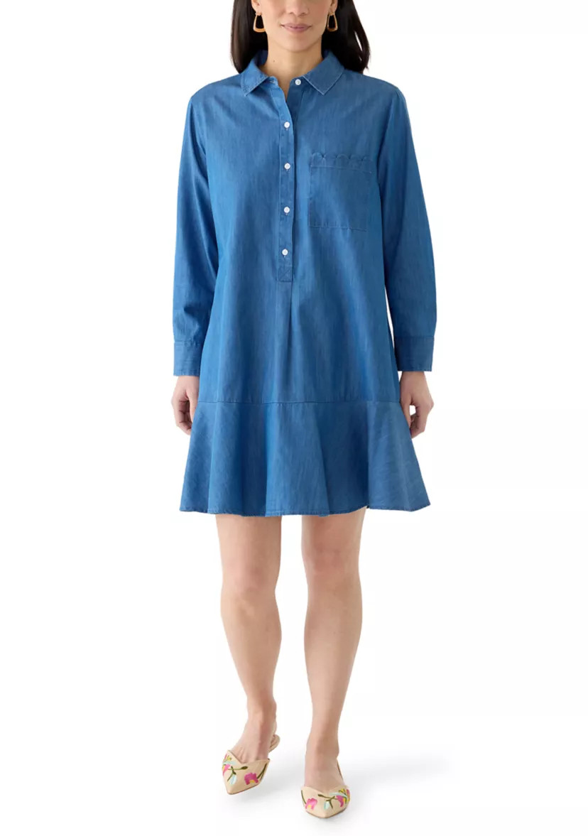 Petite Long Sleeve Mini Shirt Dress | Belk