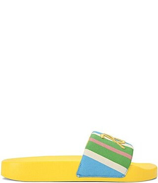 Kurt Geiger London Meena Kurt's Cabana Striped Canvas Embroidered Logo Pool Slide Sandals - 9.5 | Dillard's