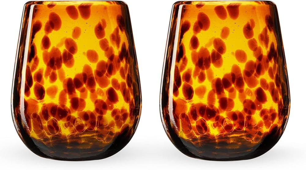 Segunda Vida Tortuga Tortoise Shell colored Stemless Wine Glasses Set - Hand Blown Colorful Wine ... | Amazon (US)