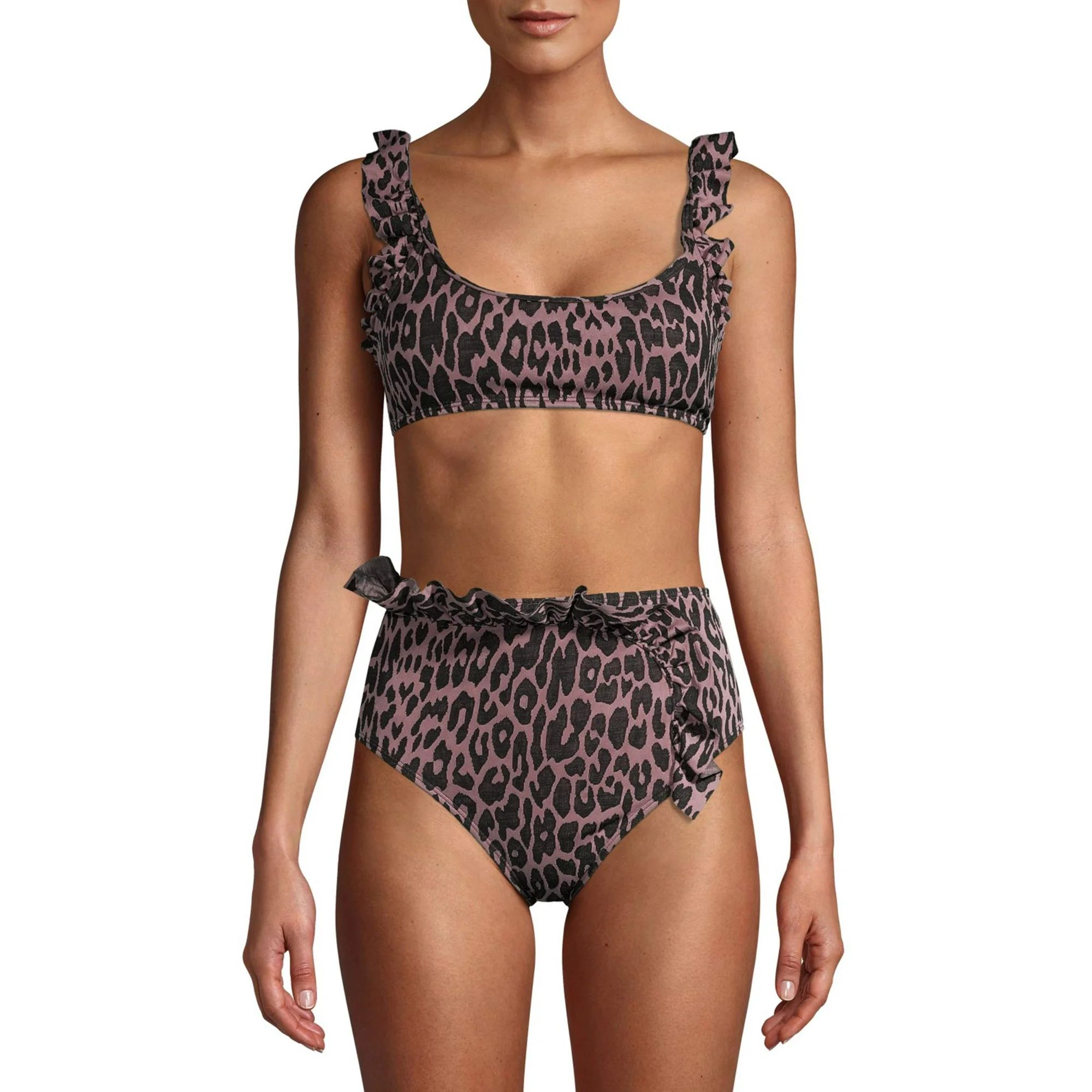 JUICY COUTURE LADIES 2 PC BRALETTE WITH RUFFLE DETAIL AND HI WAISTED BIKINI BOTTOM IN TEXTURED DE... | Walmart (US)