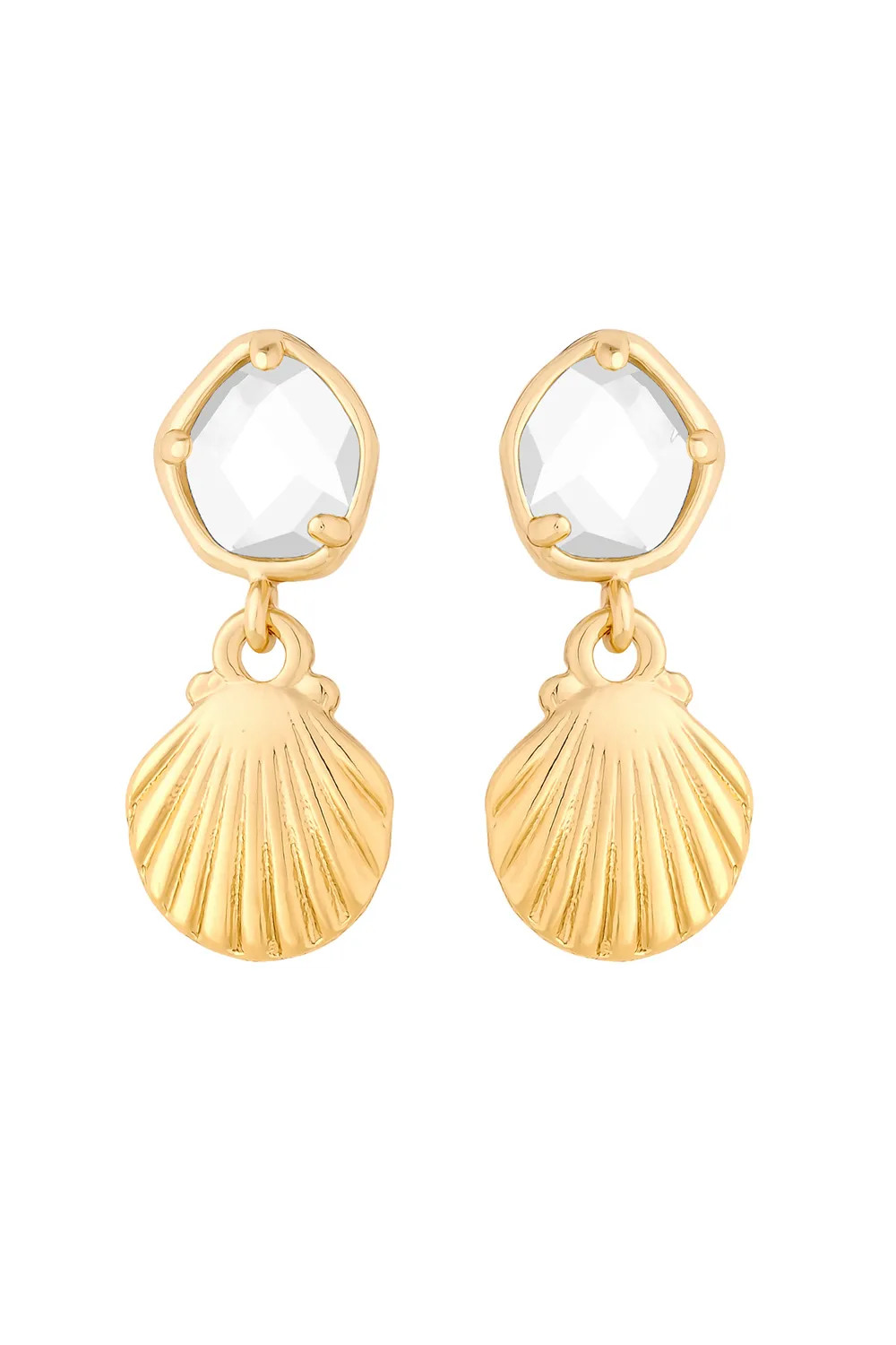 Gold Plated Shell And Crystal Drop Earrings | Debenhams UK