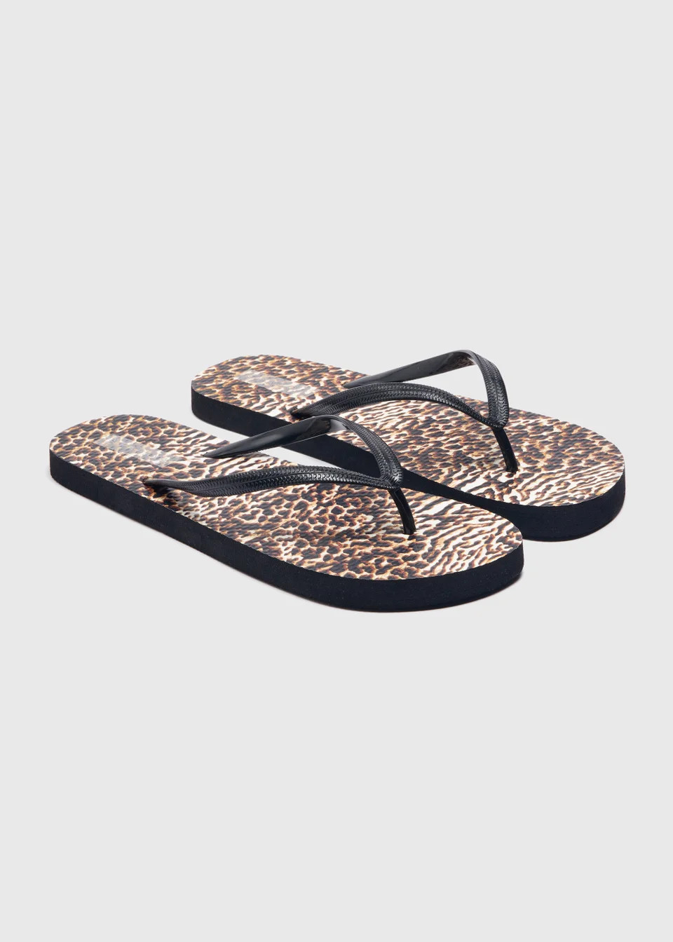 Black Animal Print Flip Flops | Matalan (UK)