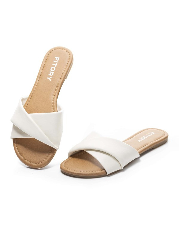 FITORY Women's Flat Sandals Fashion Slides With Soft Leather Slippers for Summer Size 6-11 | SHEIN