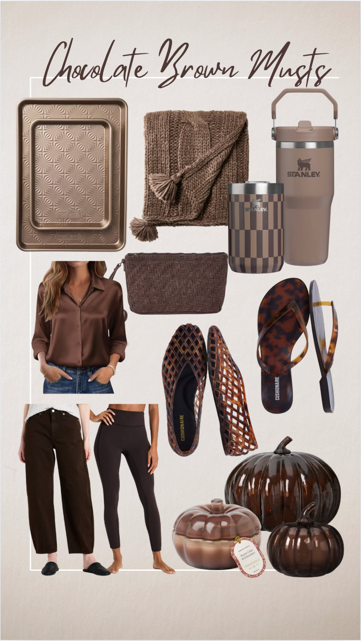 Some amazingly delicious chocolate brown must haves for Fall! All from @target I have the jeans in white and wear the 8, regular. Also have the Jelly's in a nude color and they're SO comfy! Leggings, I wear a M.  

 #LTKSeasonal #LTKHome #LTKMidsize