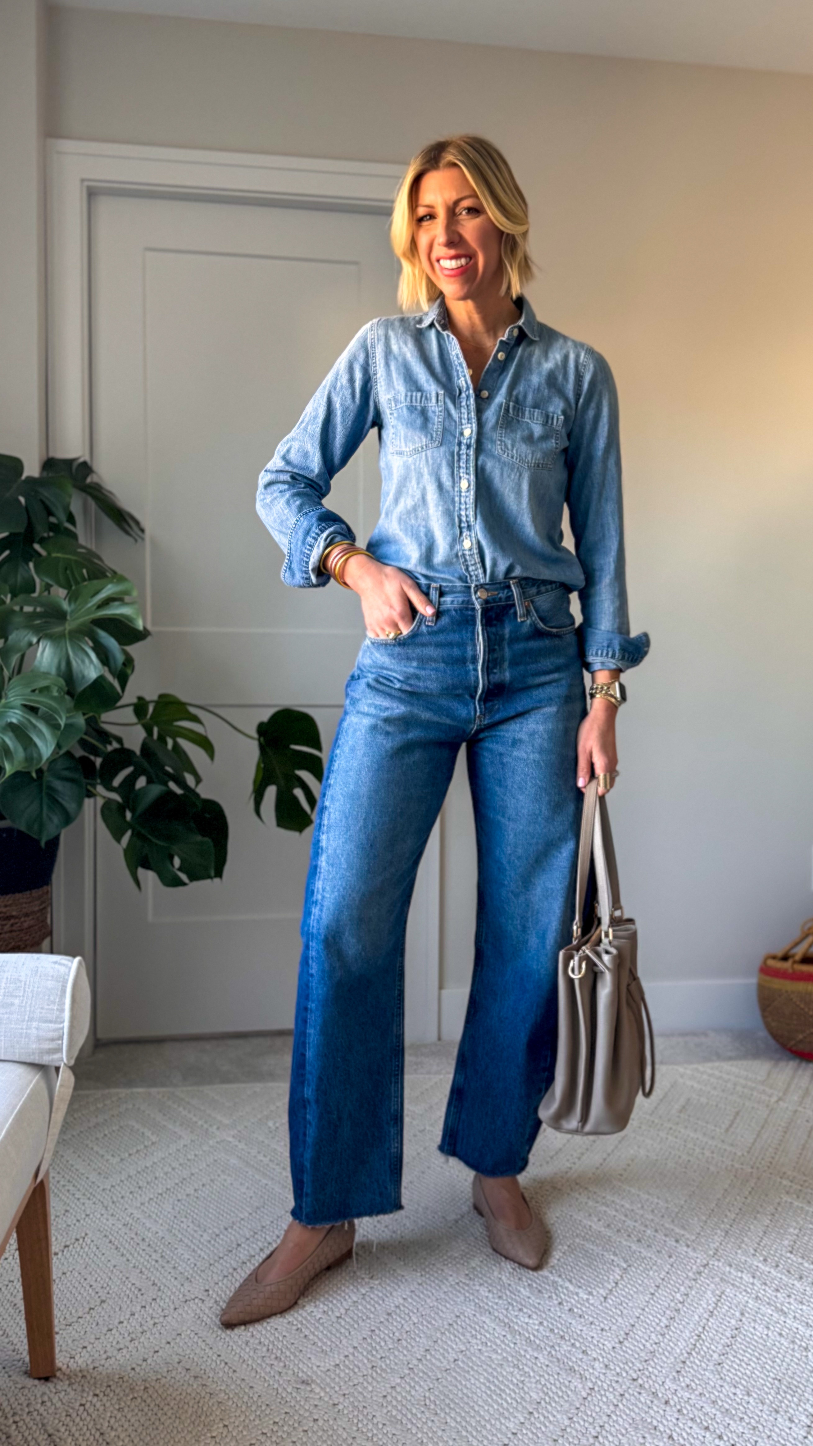 Denim in denim is ALWAYS chic!! These barrel jeans are the perfect medium wash + full length + raw them! They fit true to size 

#LTKStyleTip #LTKOver40 #LTKWatchNow