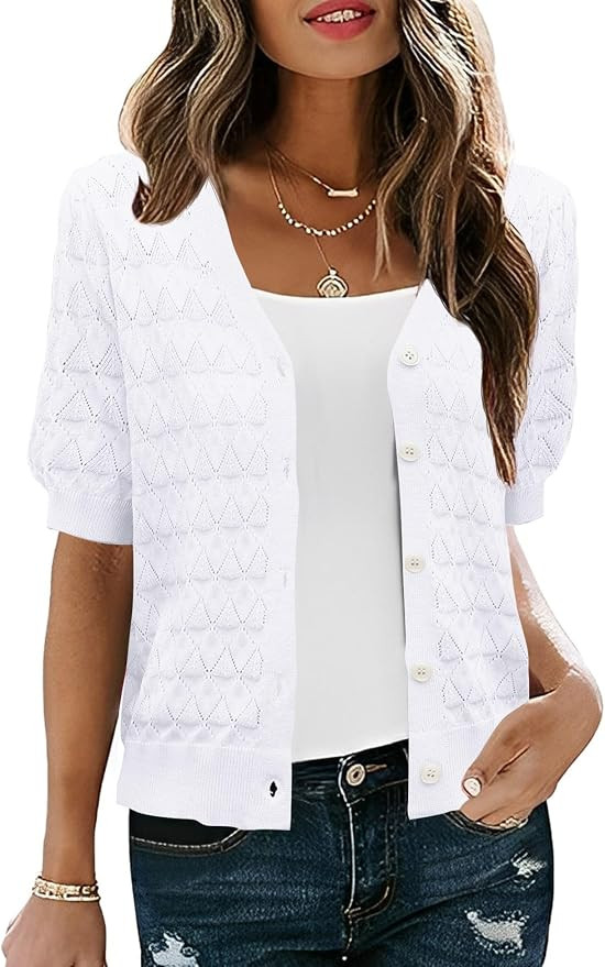 IECCP Cardigan Sweaters for Women Short Sleeve Lightweight Open Front Crochet Knit Shrugs 2026 Wo... | Amazon (US)