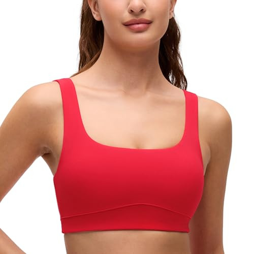 CRZ YOGA Butterluxe Scoop Neck Sports Bras for Women - U Back Padded Wide Strap Wireless Yoga Top | Amazon (US)