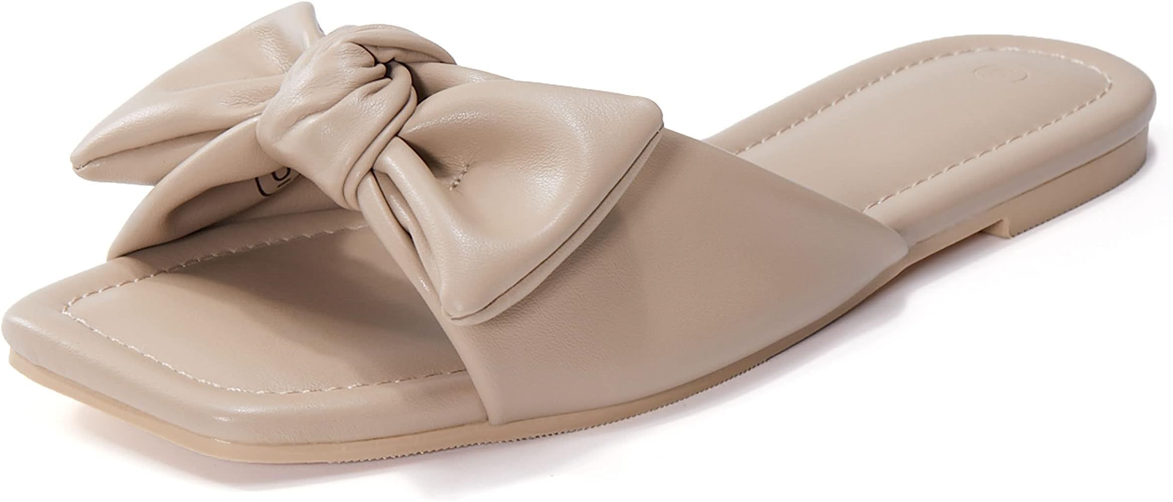 Coutgo Womens Bow Tie Open Toe Flat Sandals Summer Slide Shoes | Amazon (US)
