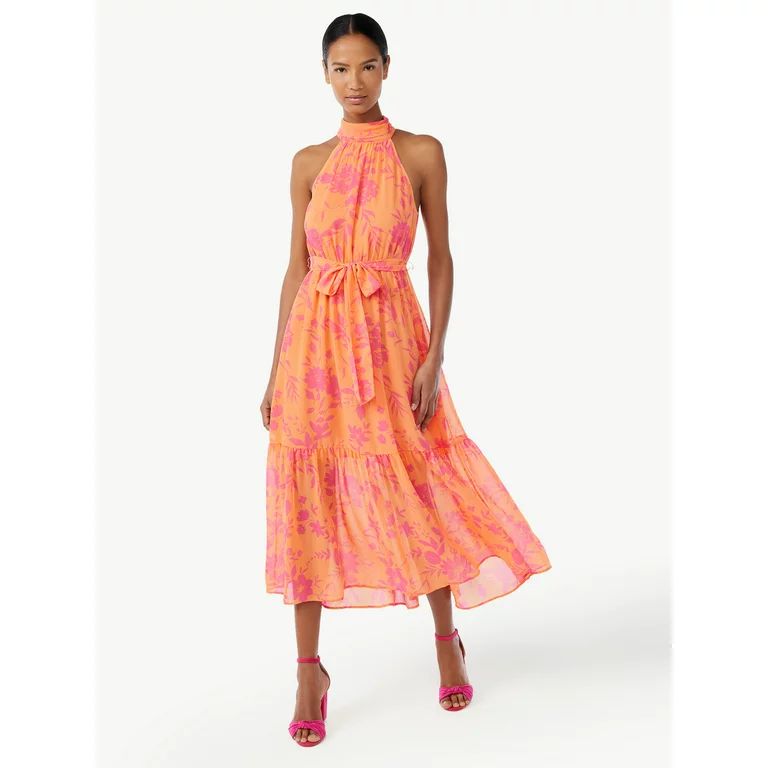 Scoop Women's Halter Top Midi Dress | Walmart (US)