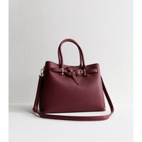 Dark Burgundy Faux Leather Buckle Strap Tote Bag Vegan New Look | New Look (UK)