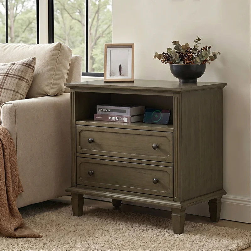 28.3" W 2-Drawer End Table with Charging Station | Wayfair North America