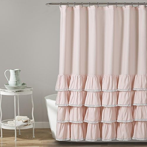 Lush Decor Ella Lace Ruffle Shower Curtain, 72" x 72", Blush | Amazon (US)