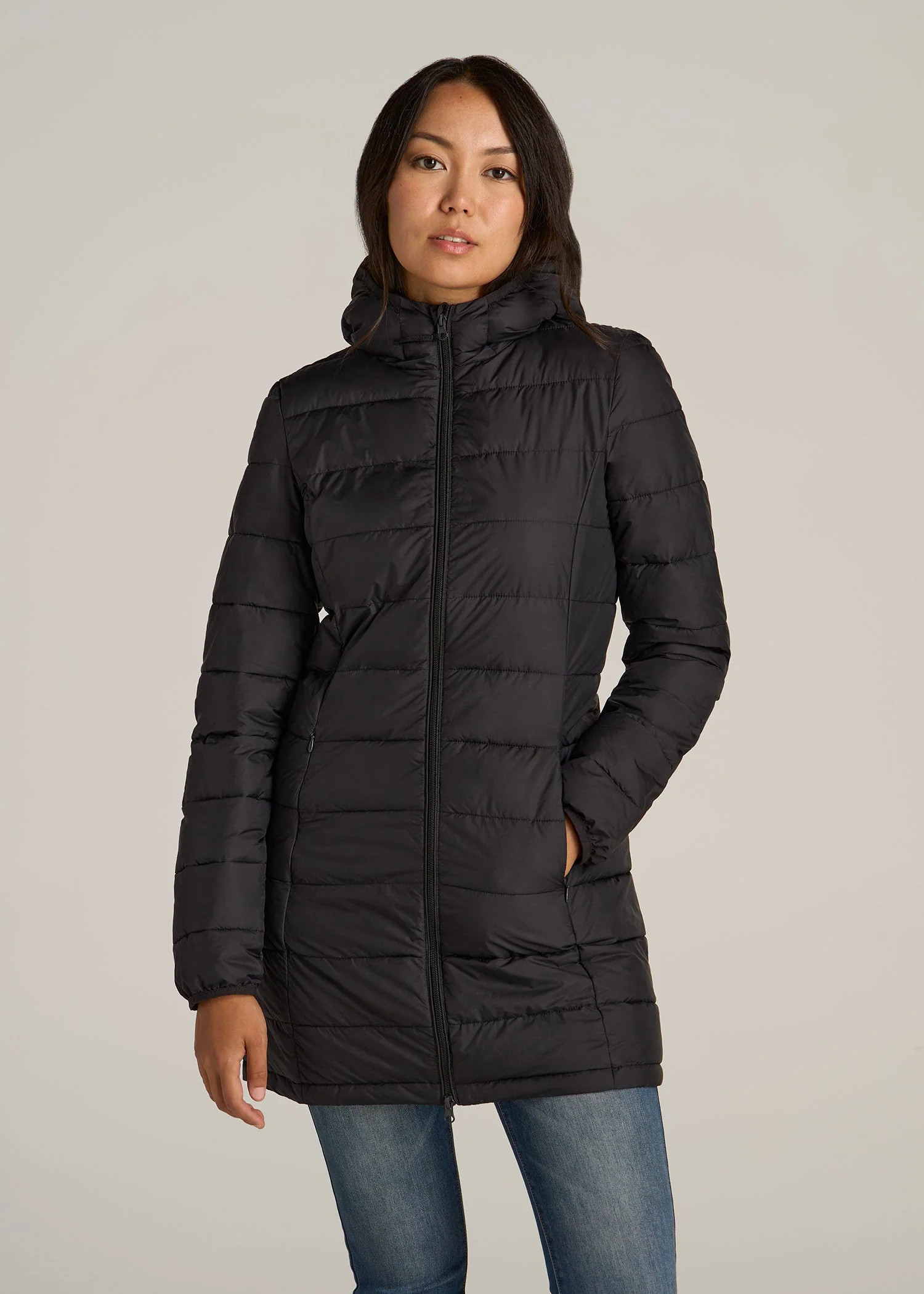 Packable Puffer Jacket for Tall Women in Black | American Tall
