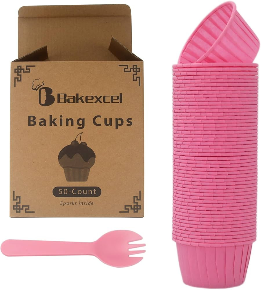 Standard Greaseproof Pink Baking Cups 50-Pack with 50 Sporks, Bakexcel Premium Cupcake Liners, 3.... | Amazon (US)