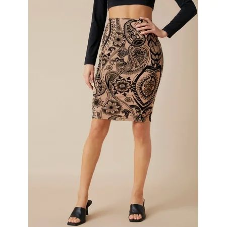 Women s Elastic Waist Paisley Print Pencil Skirt 66313W22112 | Walmart (US)