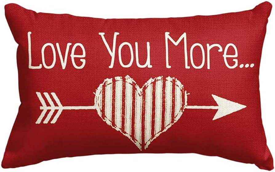 AVOIN colorlife Valentine's Day Love You More Arrow Love Heart Throw Pillow Cover, 12 x 20 Inch R... | Amazon (US)