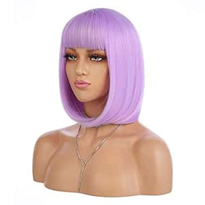 eNilecor Short Bob Hair Wigs 12" Straight with Flat Bangs Synthetic Colorful Cosplay Daily Party ... | Amazon (US)