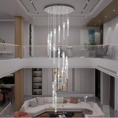 11ft 20-Lights Staircase Chandelier Silver Crystal Bubble Column Pendant Light 3-6000K Dimming | Wayfair North America