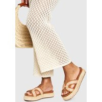Womens Contrast Trim Flatform Cut Out Sliders - Camel - 8 | Dorothy Perkins (UK)