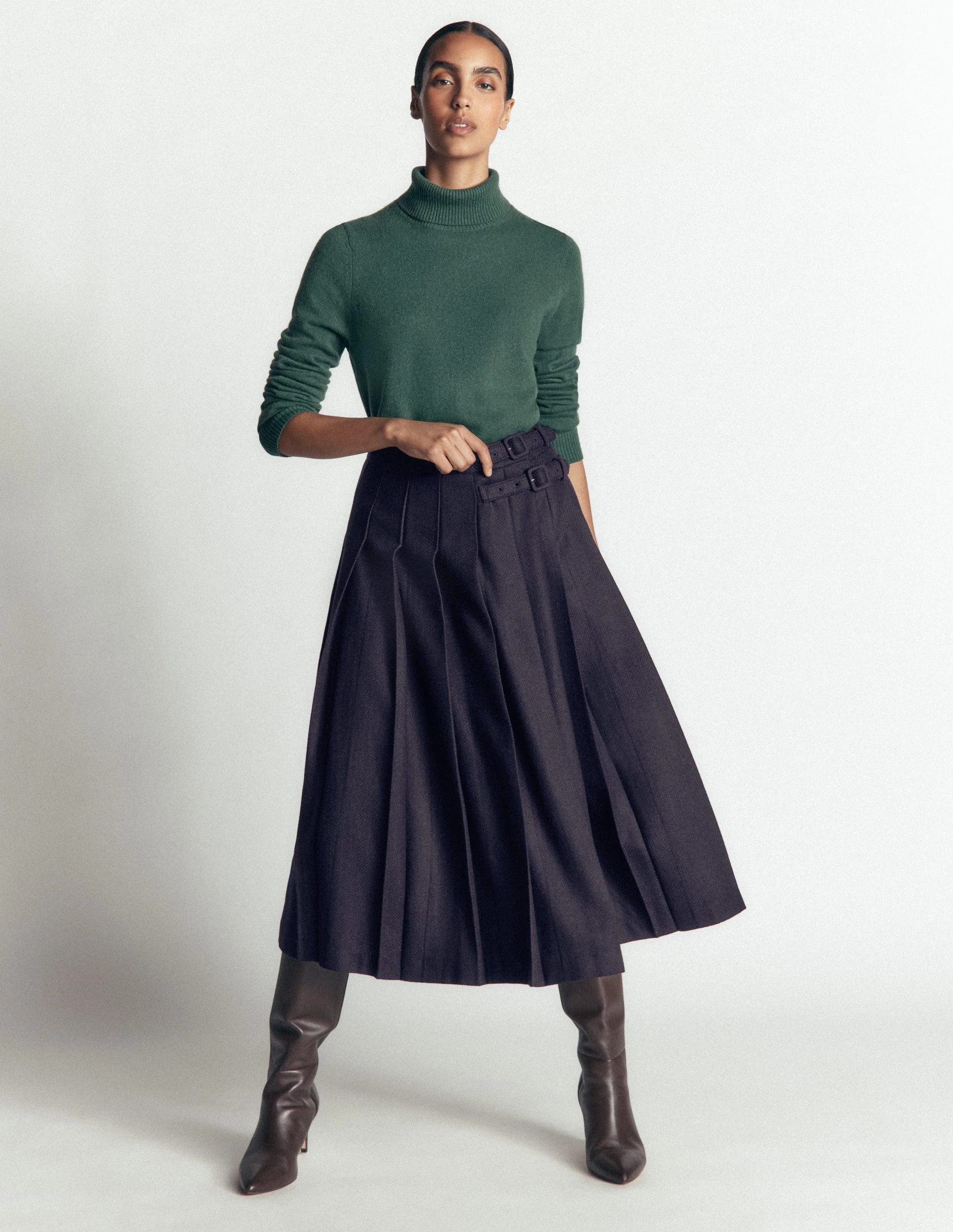 Pleated Midi Kilt-Navy Herringbone | Boden (US)