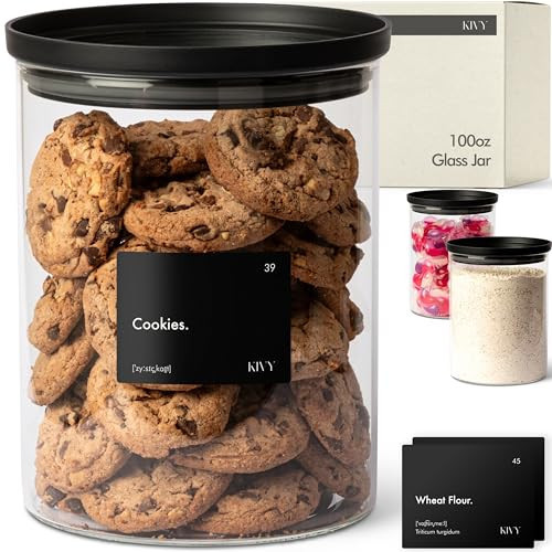 KIVY Large Glass Jar with transparent Glass Lid [100oz] Sealed glass canisters with airtight lid - Black canister - Laundry pod jar - Rice Storage jar - Flour and sugar containers - Flour Canister | Amazon (US)