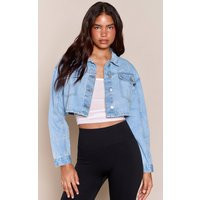 Light Blue Cropped Denim Jacket | PrettyLittleThing US