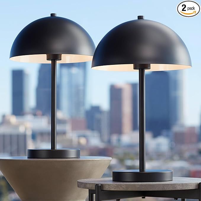 360 Lighting Rhys Modern Mid Century Mushroom Accent Table Lamps 19 1/2" High Set of 2 Black Meta... | Amazon (US)