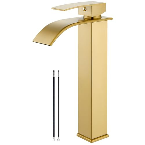 Airuida Brushed Gold Tall Waterfall Bathroom Vessel Sink Faucet Modern Bathroom Vanity Faucet Sin... | Amazon (US)