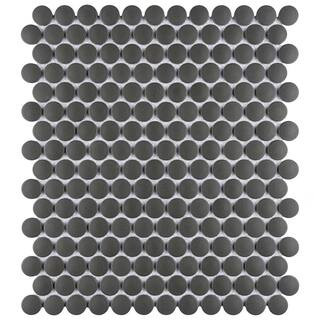 Gotham Penny Round Black 9-3/4 in. x 11-1/2 in. Unglazed Porcelain Mosaic (7.97 sq. ft./Case) | The Home Depot